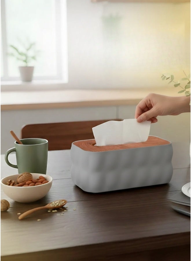 هابي هوم علبة مناديل بلاستيك عصرية بتصميم بابلز مع غطاء علوي، منظم مناديل أنيق للاستخدام اليومي، مصنوع من خامة متينة سهلة التنظيف، مقاس 21×13×9 سم، مثالية للمكتب، الحمام، غرفة المعيشة، والديكور العصري للمنزل - Image 2